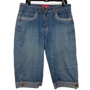 Vintage Solo Jean Denim Long Shorts Womens Sz 12 Medium Wash Skimmer Capri Pants